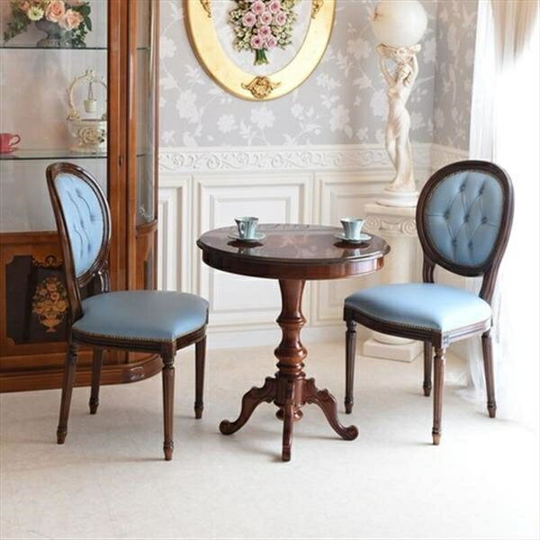 ★Spring fair★18世紀の息吹を感じる｜象嵌 φ70猫脚テーブルダイニング3点セット本革B　ダイニング3点セット(テーブル・チェアー2点)【Spring fair特価】