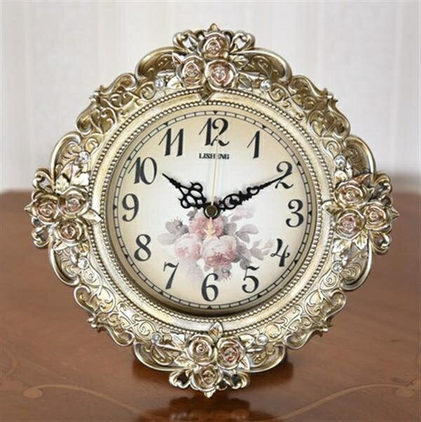 アンティーク調 ラウンド薔薇の置き時計 GD　時計
