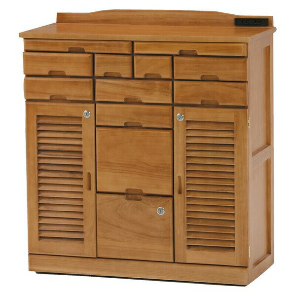 天然木鍵付き引き出しいっぱいFAX台 コンセント付き 76cm幅