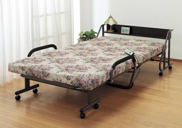 Gel Beds - 木製棚付き収納式リクライニングベッド(電動タイプ) ゴブラン柄 コンセント付