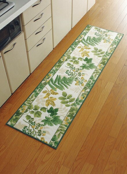 南洋柄ロングキッチンマット ベージュ 50×80cm(3)