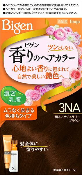 ■商品紹介商品番号：ns-hr-4987205052507染まりと色持ちにこだわったビゲン香りのヘアカラーから「時間が経っても染めた白髪が浮きにくい」新色登場！「3NA　明るいナチュラリーブラウン」色持ち成分配合。日にちが経っても髪色キレイ！■サイズ・容量【サイズ】552×194×258(mm) 【容量】1個■注意事項■こちらの商品はメーカー直送品となります。■メーカーに在庫が無い場合はキャンセルさせていただくことがございます。■お客様ご都合による返品・交換は出来ませんのでご注意ください■北海道、沖縄、離島については別途送料が掛かります。