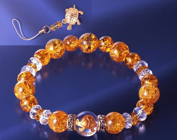 幸運亀・爆裂黄水晶ブレス(根付付)