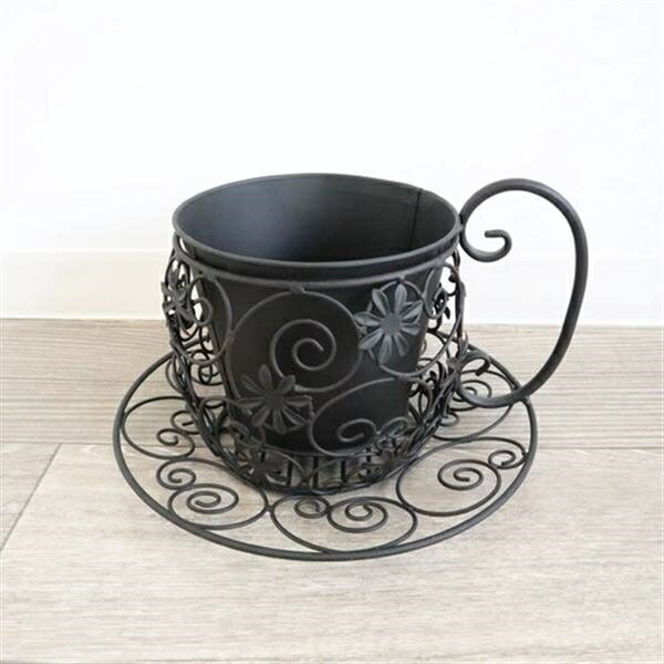 インテリア、エクステリア兼用 ティーカップ型プランター ブラック
