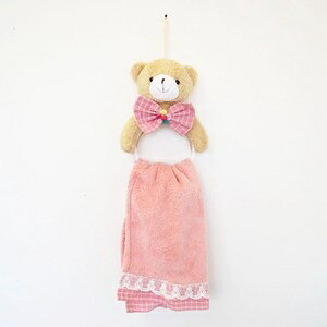 タオルハンガー　タオルフック　タオル掛け　タオル付き　クマ　ピンク