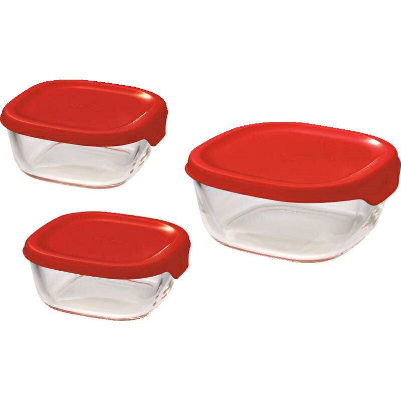 ハリオ 耐熱ガラス製保存容器角3個セット KST-2012-R