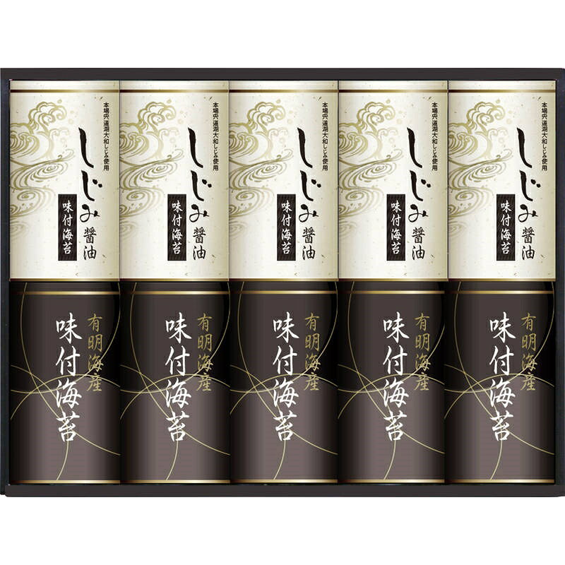 ■サイズ・容量・規格【パッケージサイズ】380×80×295mm【内容】しじみ醤油味付のり（8切8枚×2袋）・有明海産味付のり（8切8枚×2袋）×各5【アレルゲン】小麦【生産国】日本【パッケージ形態】化粧箱入■注意事項■こちらの商品はメーカー直送品となります。■メーカーに在庫が無い場合はキャンセルさせていただくことがございます。■お客様ご都合による返品・交換は出来ませんのでご注意ください■北海道、沖縄、離島については別途送料が掛かります。