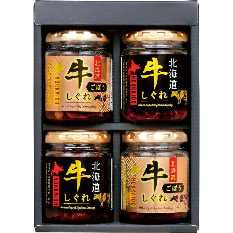 ■商品紹介商品番号：ns-sq-f6327-r10北海道産牛を使用し、昔ながらの調味料だけで味付け、定番の牛肉と生姜と、ごぼうの牛しぐれ煮です。■サイズ・容量・規格【パッケージサイズ】140×63×195mm【内容】北海道牛しぐれ90g・北海道牛しぐれごぼう80g×各2【アレルゲン】小麦【生産国】日本【パッケージ形態】化粧箱入【保存方法】常温【賞味期限】製造日より約365日■注意事項■こちらの商品はメーカー直送品となります。■メーカーに在庫が無い場合はキャンセルさせていただくことがございます。■お客様ご都合による返品・交換は出来ませんのでご注意ください■北海道、沖縄、離島については別途送料が掛かります。