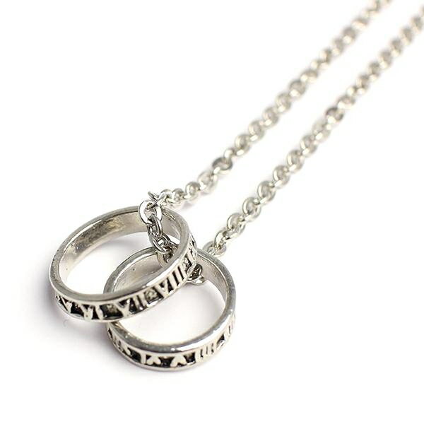 Rakuten - ローマ数字のシルバー風ダブルリング いぶし加工風ローマリング メンズネックレス necklace SPST029