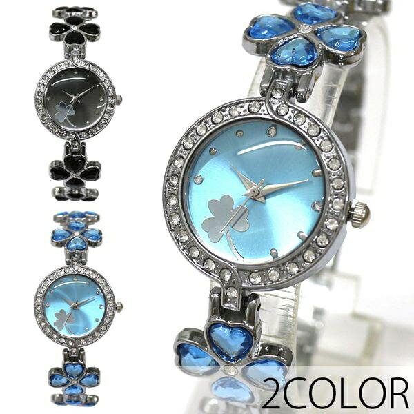 四つ葉のクローバーのストーンがかわいい 細ベルト ブレスレットタイプ SPST051 レディース腕時計