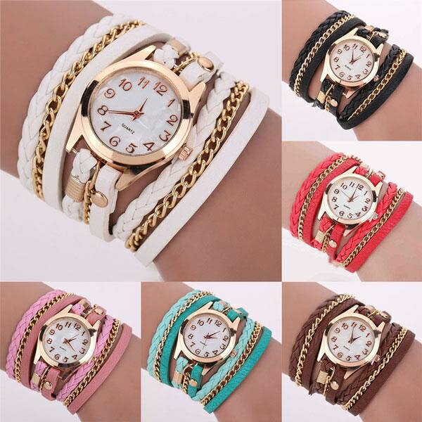 大理石のように高級感のあるシェル文字盤 ボタン留め3連ラップブレスレット レディース腕時計 SPST004