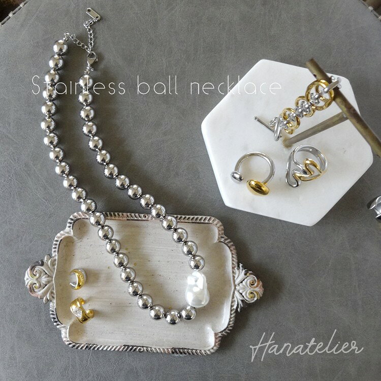 【数量限定！】ステンレス・ボール＆アクリル・バロックパールのネックレス【メー...