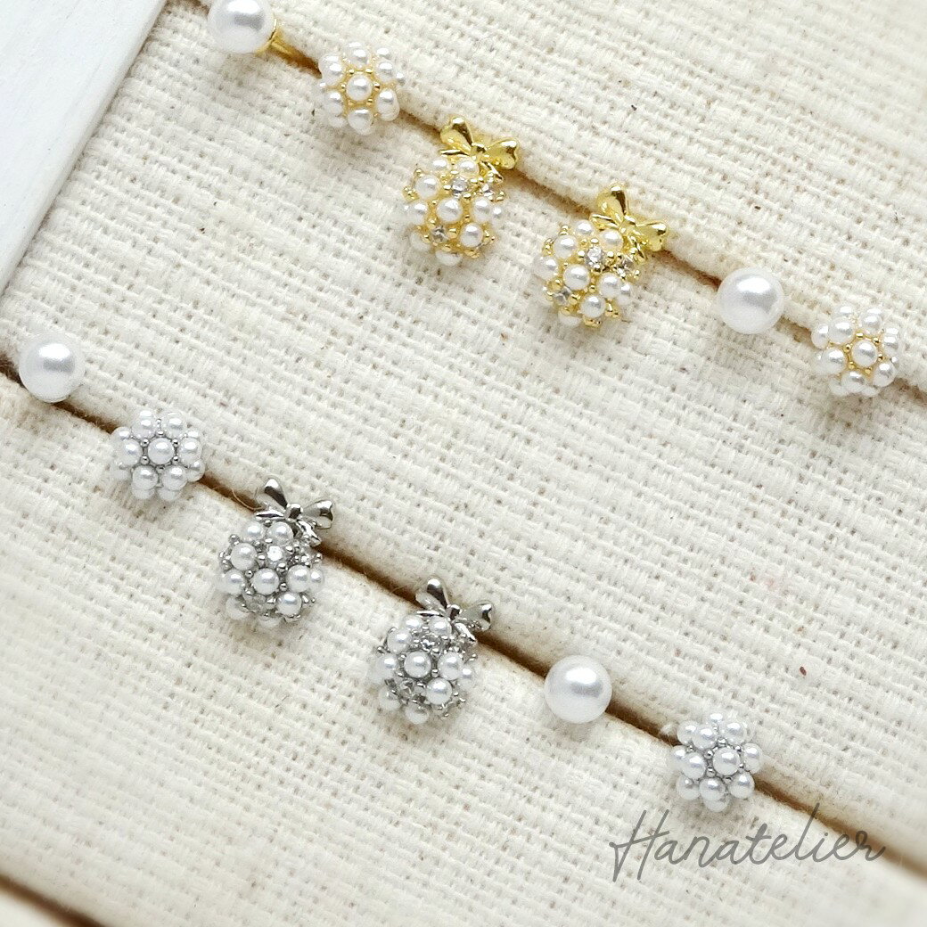 樂天商城 - 大人気シリーズ★粒パール×リボン！mini3ペアセット・加工不可【メール便OK】pie073