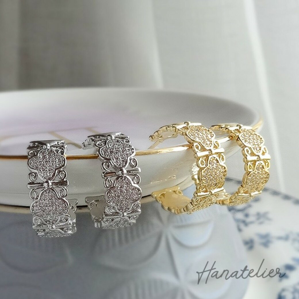 乐天商城 - パヴェクローバーの透かしレースフープピアス【イヤリング加工OK】pie196-3wr