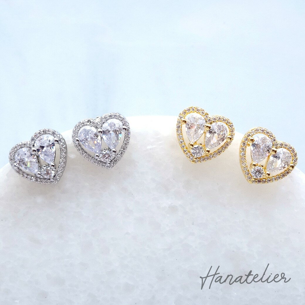 樂天商城 - 大粒キュービックジルコニアのハートピアス（pie238）イヤリング加工OK　結婚式　ブライダルピアス　ブライダルアクセサリー　セレモニーにも
