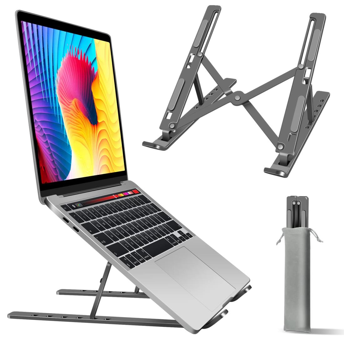 ノートパソコンスタンド PCスタンド タブレットスタンド パソコンスタンド iPadスタンド アルミ合金製 折りたたみ式 滑り止め 軽量 人間工学 高さ 角度6段階調整 収納可能 持ち運びに便利 グレー
