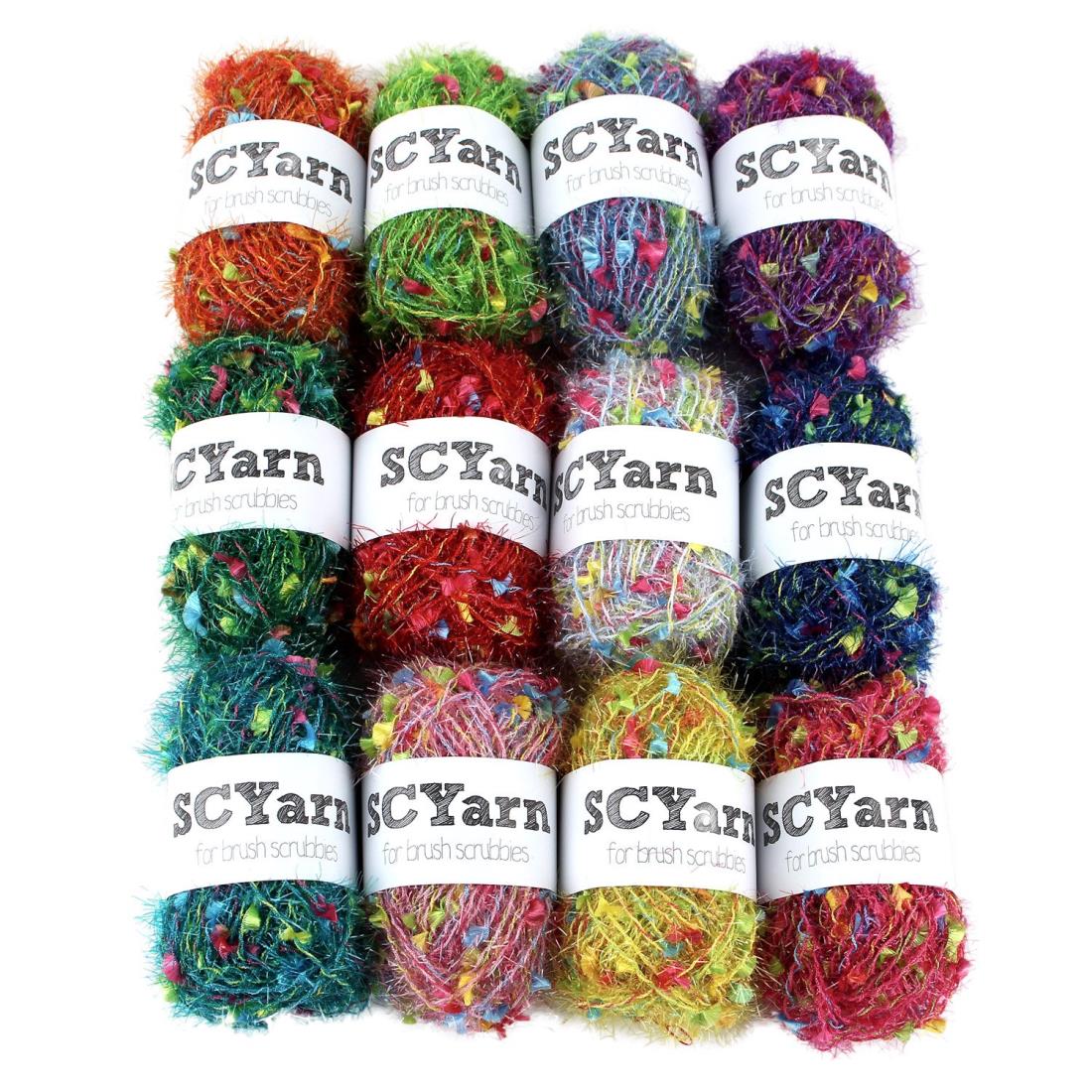 SCYarn 韓国産たわし糸12色セット 1玉当たり約75m 計400g、900m ポリエステル毛糸 (ブラシ捺染)のサムネイル
