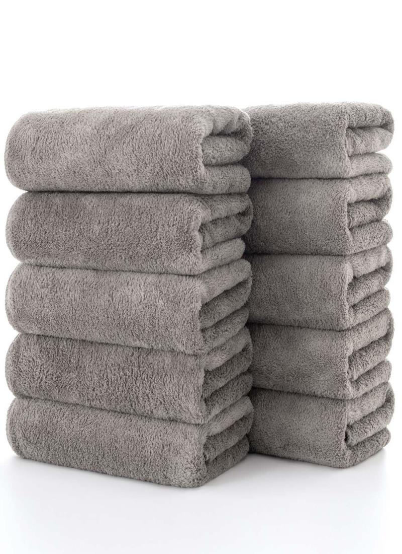 フェイスタオル 【Lumimi 10枚セット グレーブラウン 35*75cm 】速乾 ホテル仕様/業務用/家庭/スポーツなどに最適 マイクロファイバー 瞬間吸水 柔らかい 素肌にやさしい 四季通用