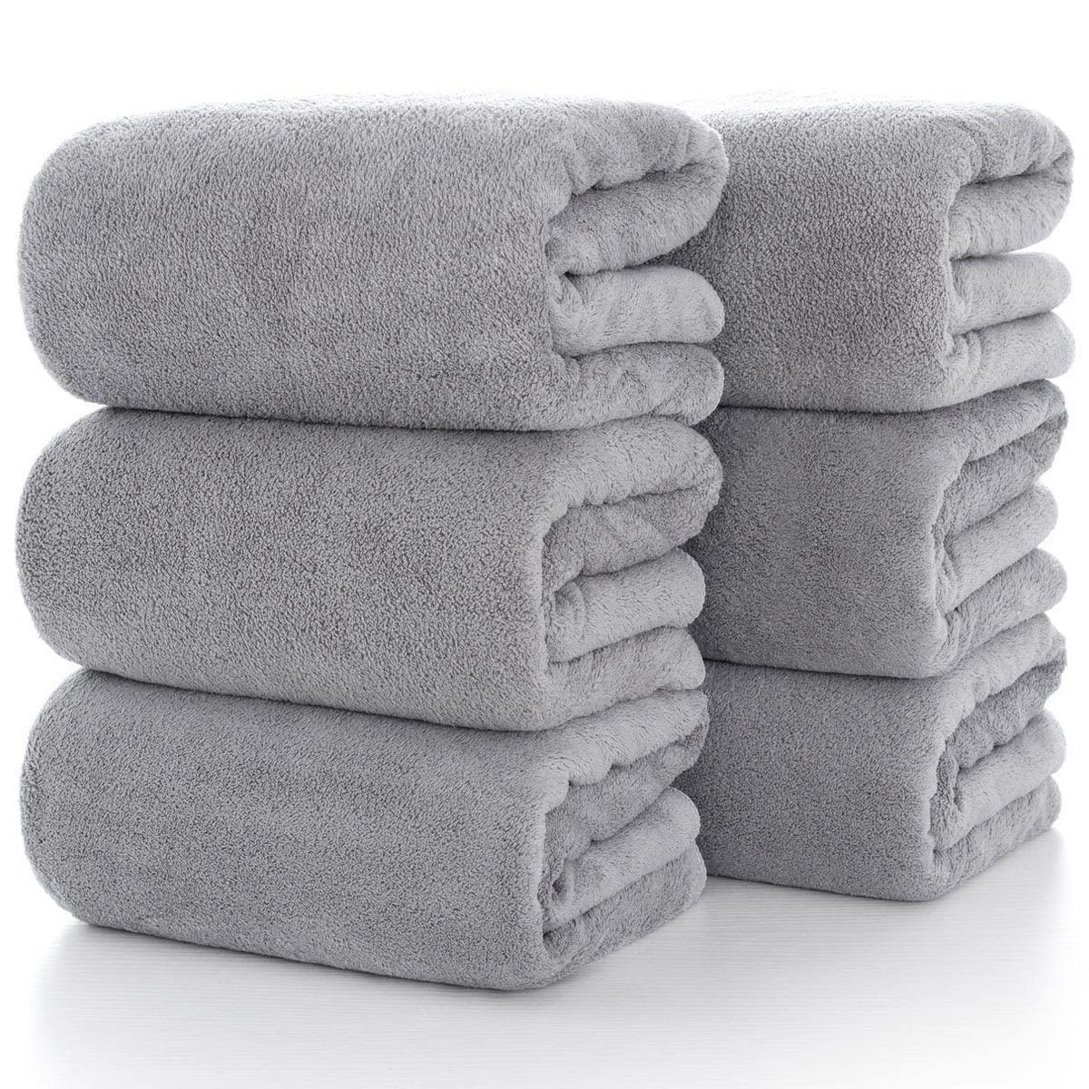 バスタオル ふわふわ 大判 Lumimi 6枚セット ライトグレー 70*140cm ホテル仕様 タオル 吸水速乾 柔らか肌触り エステタオル 業務用 タオル サロンタオル お風呂上がり耐久性 バス用品