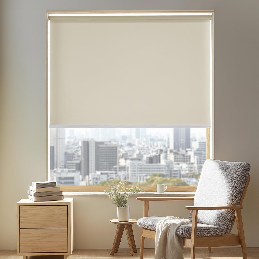 Deconovo ロールスクリ ーン ロールカーテン チェーン式 幅120cm 丈220cm ベージュ 1級遮光 断熱 遮熱 ..