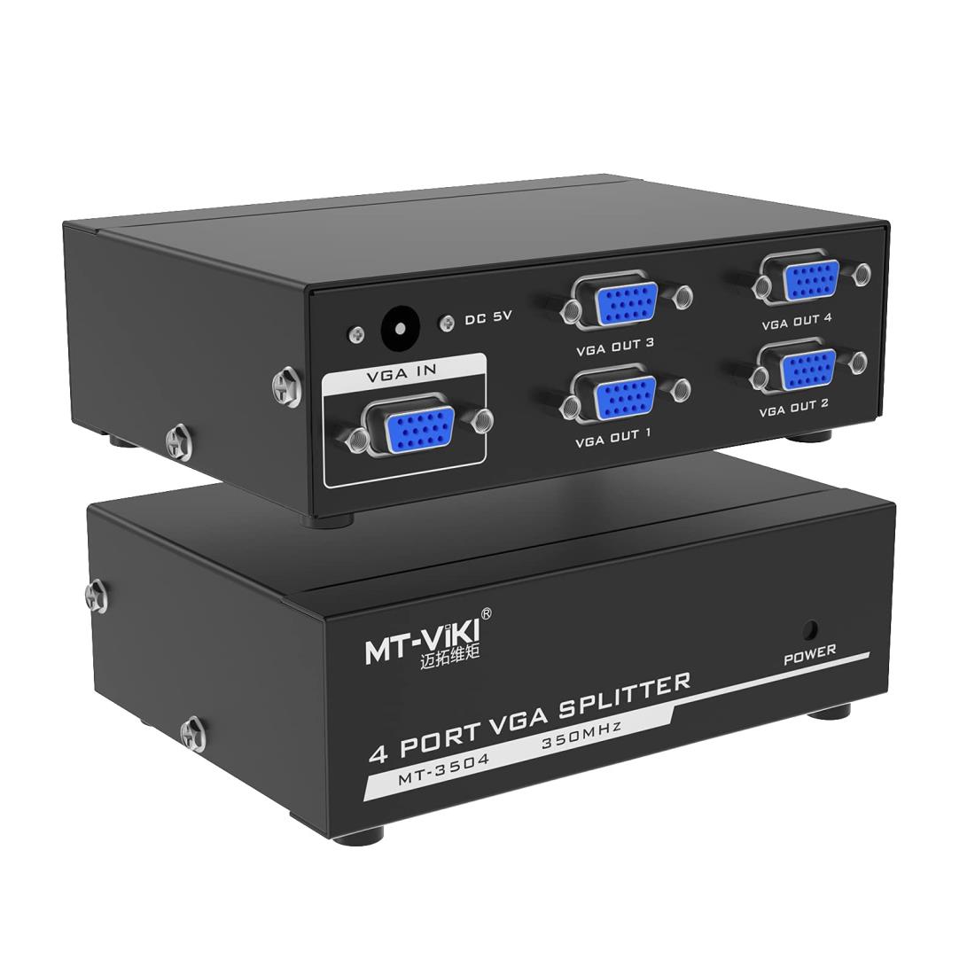 MT-VIKI VGA 分配器 1入力4出力 VGA スプリッター 4出力同時出力 4ポート 4画面同時出力350 Mhz ビデオ配布デュプリケーター 1 PC デュアル モニター プロジェクター用 …