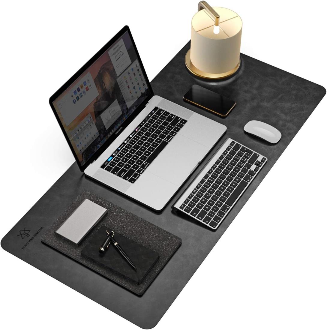 YSAGi デスクマット PU レザー オフ ィスデスクマット デスクカバー 超防滑設計 防水 防油 断熱 お手入れ簡単 スタイリッシュ・ビジネススタイル PUレザーデスクパッド 自宅用 装飾用 (黒, 80*40cm)