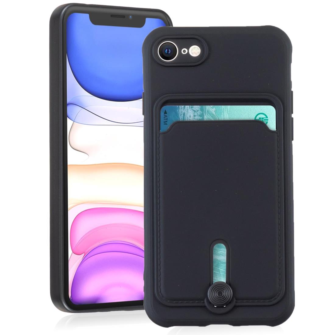 【 Agaiy 】i Phone 7PLUS /8PLUS 対応 ケース 背面カード収納 耐衝撃 薄型 軽量（ブラック）アイフォン7プラス アイフォン8プラス TPUスマホケース 全面保護 超耐磨 マット質感 ストラップホール付き 携帯便利 i Phone7/8plusケース 黒