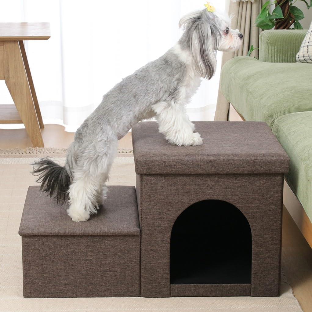 不二貿易 ドッグステップ 収納 ペットステップ 2段 ペットハウス 幅69×奥行39×高さ39cm チャコール ペ..
