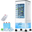 Eleeyak 冷風機 冷風扇 冷風扇風機 【2025夏 保冷パック3個付】 6L水タンク 3段階風量 自動首振り 上下風 7時間切タイマー リモコン・タッチパネル操作 キャスター付 60w省エネ 節電 冷風機 強力 人気 静音 扇風機 冷風 送風 スポットクーラー 置き型エア コン 移動式 クーラ