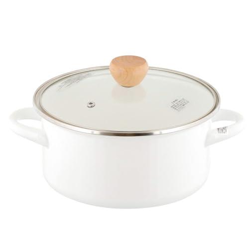ベストコ 両手鍋 ホーロー キャセロール 20cm ガラス蓋付き IH ガス火対応 ホワイト NQ-0253 ブラン