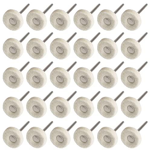 YFFSFDC フェルトバフ 30個セット 2.35mm軸 ホイール 羊毛フェルトバフ リューター バフ 金属磨き 鏡面..