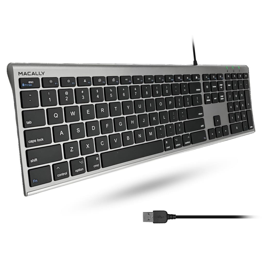 MACALLY mac キーボード US配列 有線 オールアルミフレーム スリム 静音性 シザー式キー テンキー付き 在宅勤務 テレワーク iMac Pro iMac MacBook Pro MacBook Air対応 MacとWindowsPC 対応 (ACEKEYSG) US配列