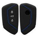kwmobile キーカバー VW Golf 8 3-ボタン 車のキー対応 キーケース - 保護ケース 鍵ケース 車鍵 シリコン 黒色マット/青色(4)
