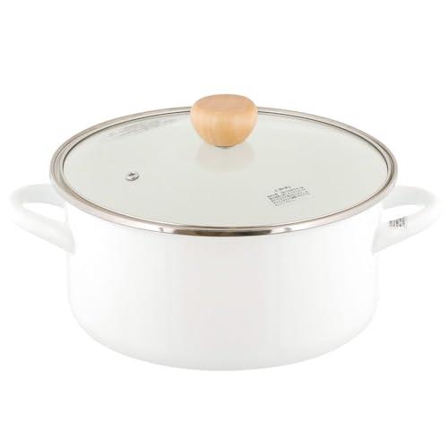 ベストコ 両手鍋 ホーロー キャセロール 22cm ガラス蓋付き IH ガス火対応 ホワイト NQ-0254 ブラン