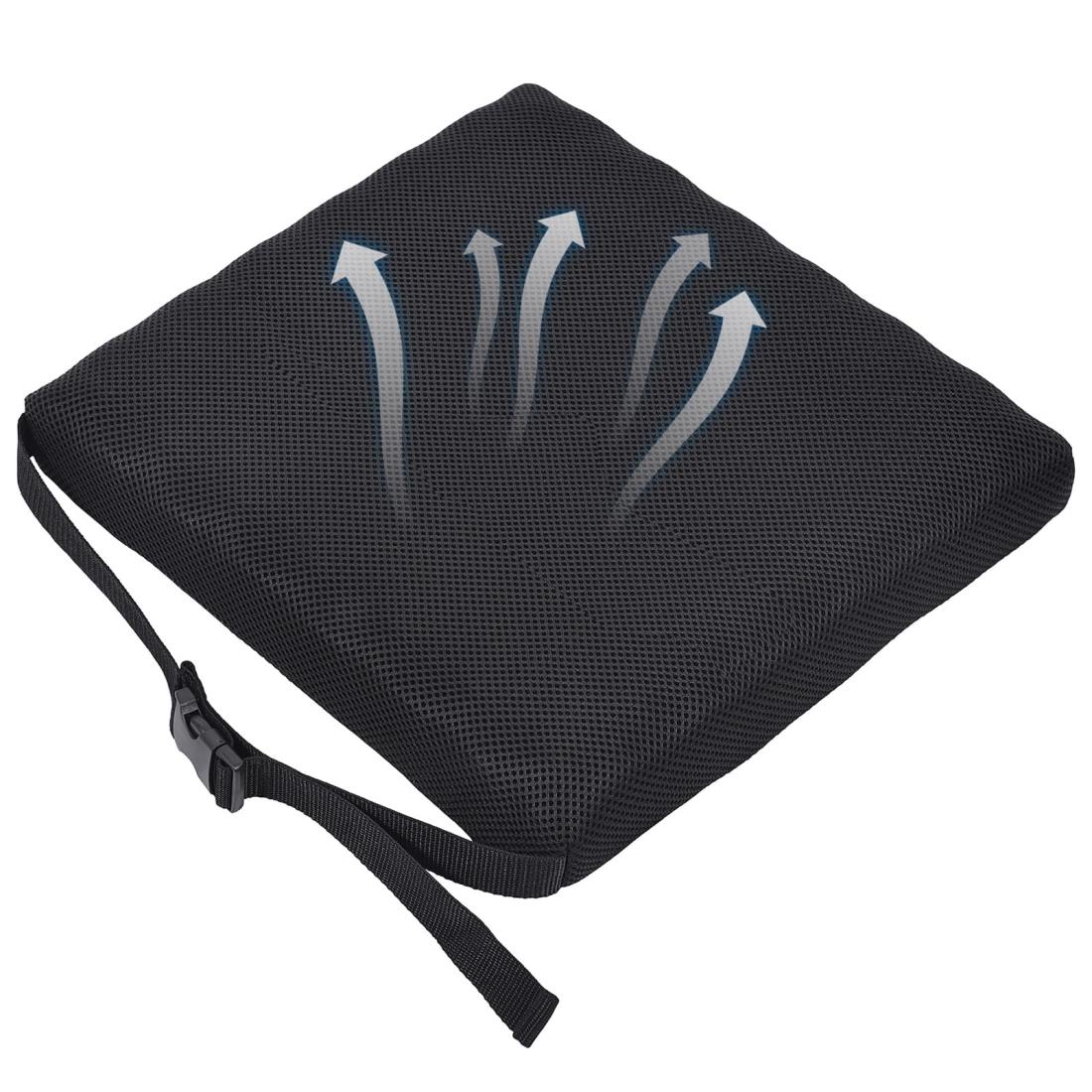 Shinnwa 超通気 座布団 子供 椅子クッション ピアノの椅子用 高反発 波型構造 学童 スクール座布団 姿勢矯正 35*32*5cm厚み 蒸れないメッシュ生地 洗える 滑り止め ベルト付き ブラック