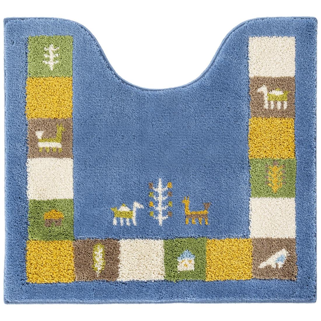 オカ(OKA) シエラ トイレマット 約55cm×60cm ブルー (日本製 ウィルトン織 ギャッベ エスニック すべり..