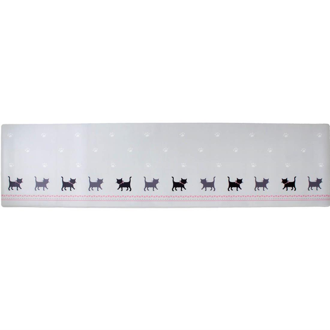 オカ(OKA) 拭けるキッチンマット 約60cm×240cm グレー(キャット)(拭くだけ PVC ビニー ル)