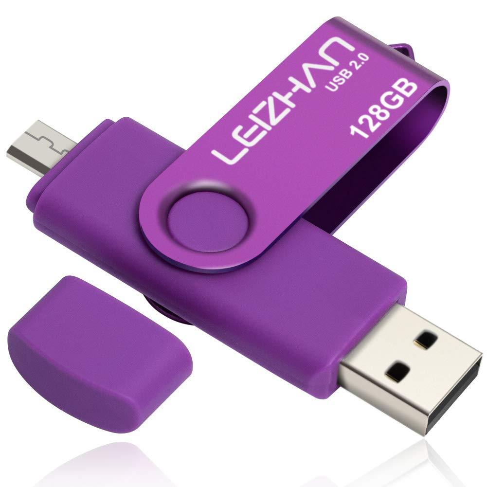 LEIZHAN USB メモリー・フラッシュドライブ 128G 紫 高速転送 人気USB OTG 2.0携帯電話用 容量不足解消 マイクロペンドライブ 回転式USB Android 2.0 Uスティック