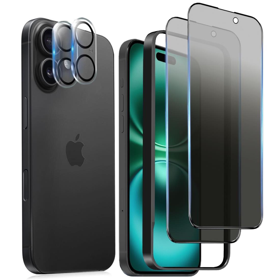 DZHFU【4枚入り】 i Phone 16 plus 強化ガラスフィルム 6.7インチ 28°覗き見防止 全面保護フィルム 硬度10H 滑らかなタッチ操作 指紋付着防止 気泡防止 ガイド枠付き 貼り付けは簡単 【アイフォン16 plus 強化ガラスフィルム(2枚入り)+レンズ保護フィルム (2枚入り)】