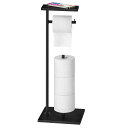 自立式トイレットペーパーホルダートイレットペーパーホルダー トイレットペーパースタンド ティッシュホルダー 置き型ペーパーホルダー ペーパーホルダースタンド 金属ホルダー 木製棚付き キッチンペーパーホルダー トイレ 収納 ラック ブラック