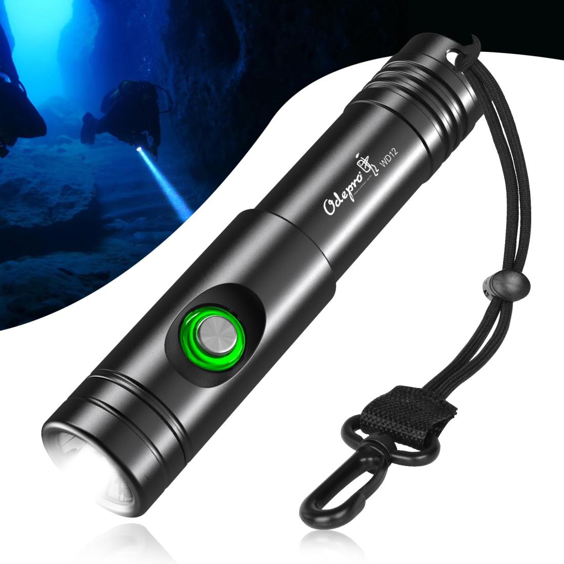 Odepro WD12 IPX8 Max 1050ルーメン ダイビングライト 水中ライト プロ仕様超高輝度 水中懐中電灯 IP68防水 水中100メートル使用可能