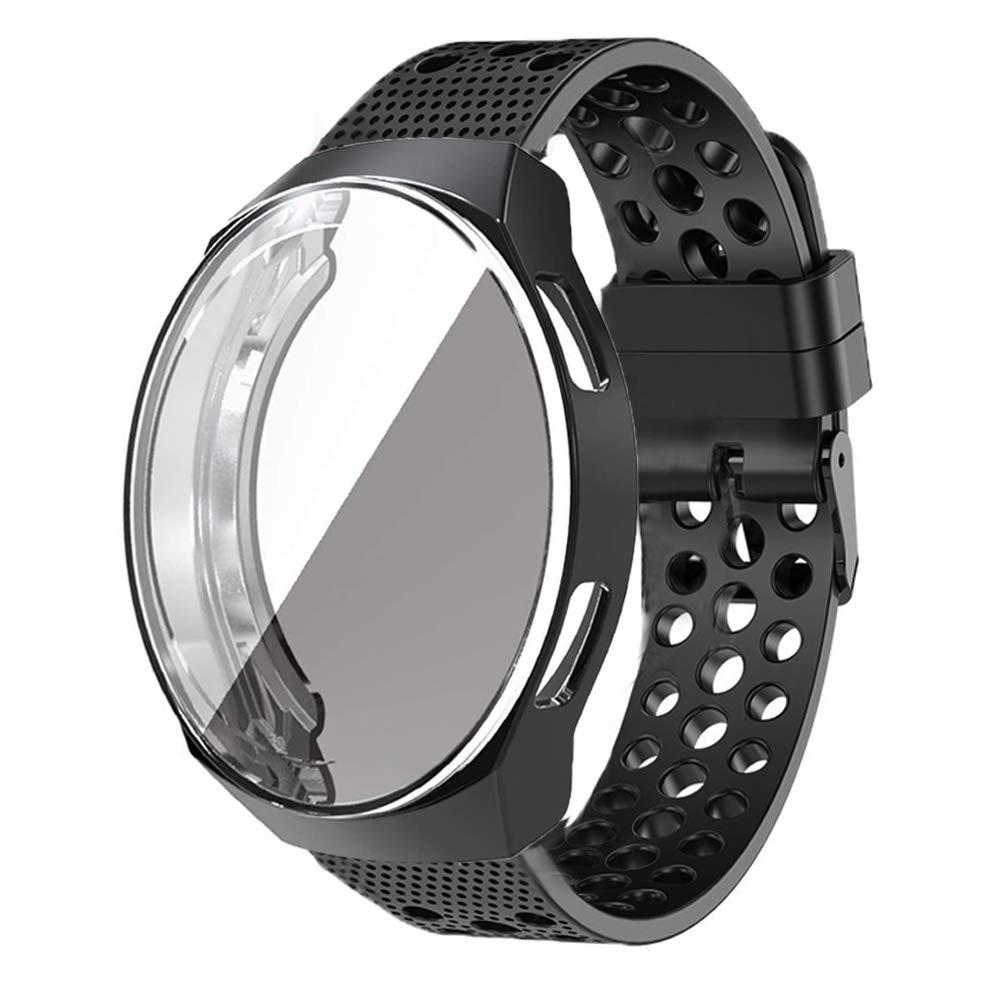 Lamshaw for HUAWEI Watch GT2e ケース 付けバンド, TPU ケース カバー + スポーツ シリコン 交換バンド ベルト 対応 HUAWEI Watch GT2e 46mm (黒ケース+黒バンド)