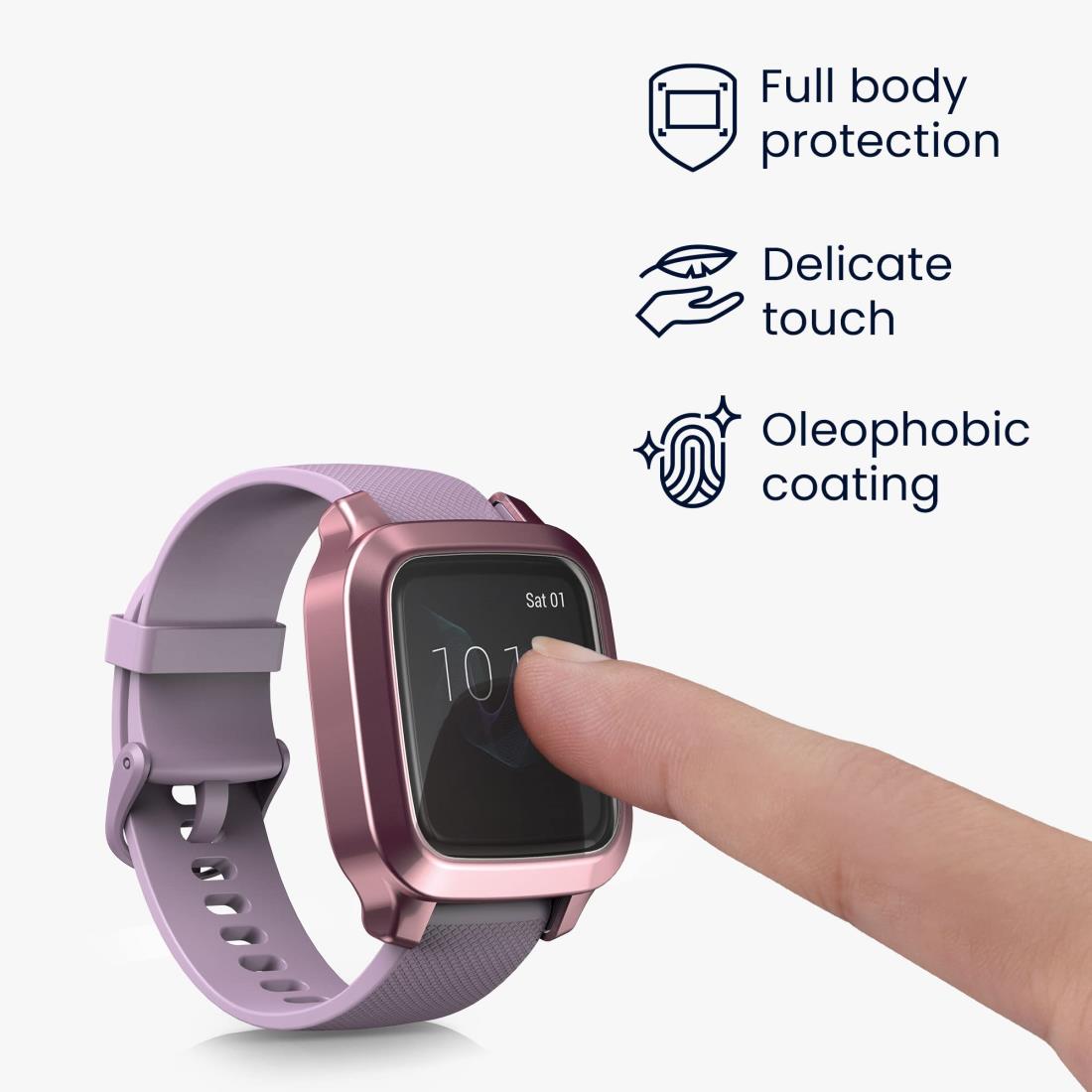 kwmobile 2x ケース Garmin Venu Sq Music/Sq対応 カバー - フルカバー シリコン 耐衝撃 全体保護 アンティークピンク/ピンクゴールド