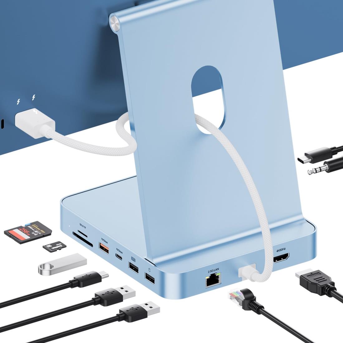 PULWTOP 11 in 1 USB C ハブ iMac 24インチ 2021 2023 2024用 iMac M1 M3 M4 アクセサリー USB Hub ハブ HDMI 4K, 2.5G イーサネット, M.2 SSD拡張 (SSD含まない), USB-C/A 3.2, USB C 2.0 ＆ 7.5W出力, 2 x USB A 2.0, SD/TF, 3.5mmジャック (ブルー)
