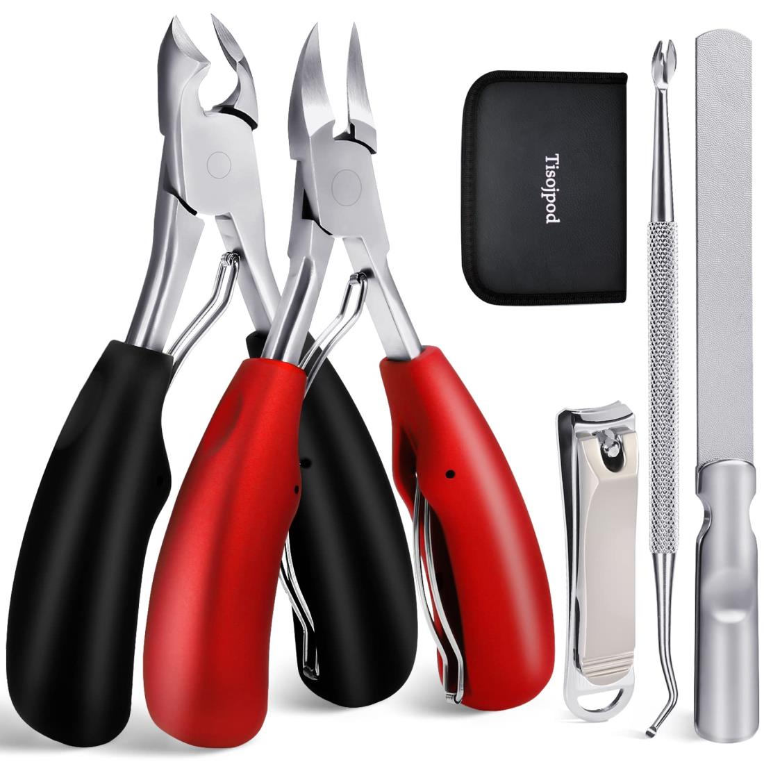 Tisojpod 爪切り ニッパー 巻き爪 厚い爪 陥入爪 硬い爪に適用 切れ味 高級 爪やすり 甘皮リッパーと爪垢取り ゾンデ付き セット 手足両用 高齢者 人気 ギフト 革製ケース付 男女兼用