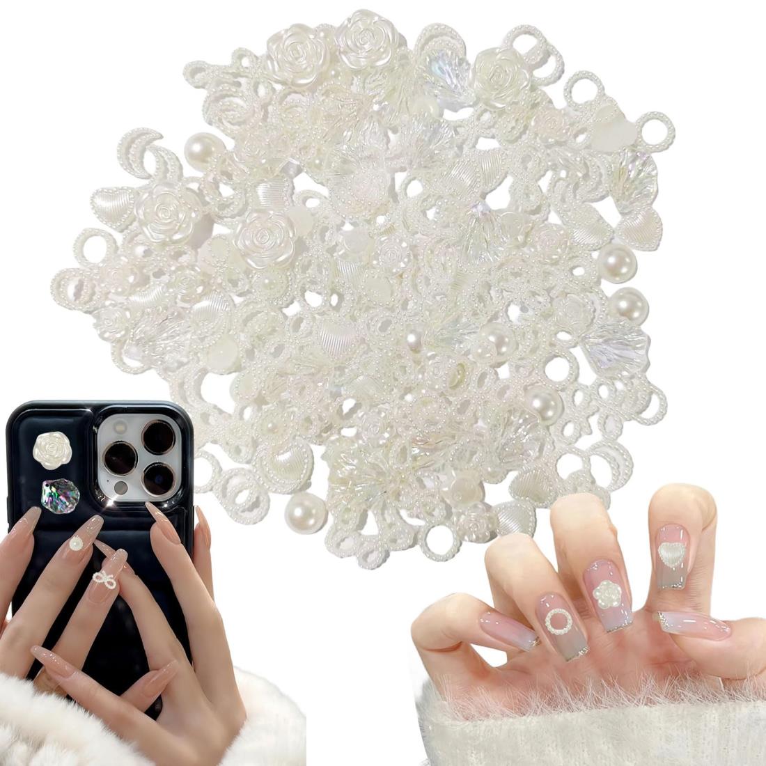 ネイルパーツ パール 200個セット 3D 立体 ハート 円型 花 リボンネイルパール ネイルデコパーツ ネイルアート ジュエリーパーツ ランダム形 (ランダム...