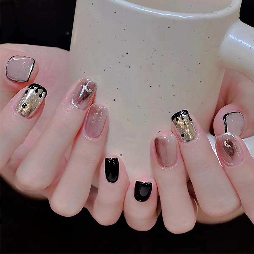 24枚セット ネイルチップ かっこいい女生 独特な设计台形のスタイルネイル