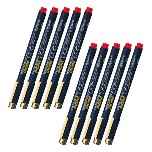 サクラクレパス 水性ペン ピグマ 0.05mm 赤 10本 ESDK005#19-10P サクラクレパス 水性ペン ピグマ 0.05mm 赤 10本 ESDK005#19-10P