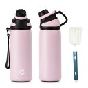 FJbottle 水筒 600ml 真空断熱 マグボトル 保温 保冷 洗いやすい すいとう 広口 ステンレスボトル 魔法瓶 洗浄用スポンジ付き 女の子 男の子 おしゃれ 大人 子供 アウトドア ピンク(3)