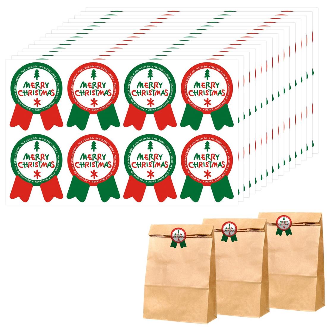 【Charming Club】ク リ ス マ ス ギフトシール ステッカー ラッピングラベル リボン型 封筒封かん 粘着ラベル H48mm×W35mm 120枚...